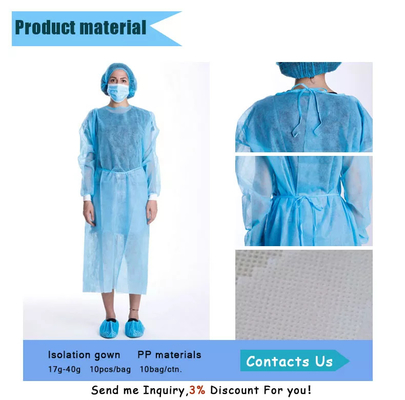 Robe jetable imperméable 35 GM/M bleu médical d'isolement